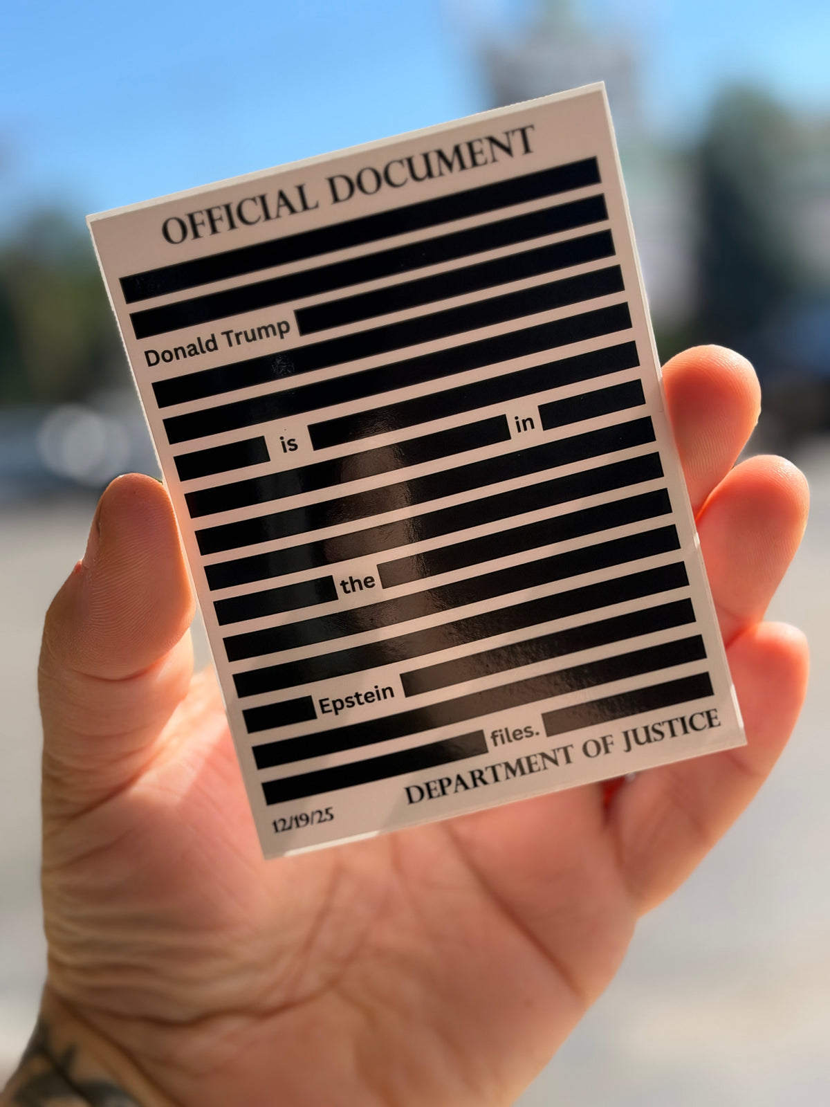 Sticker Graveyard: Official Document “Epstein Files” Redacted