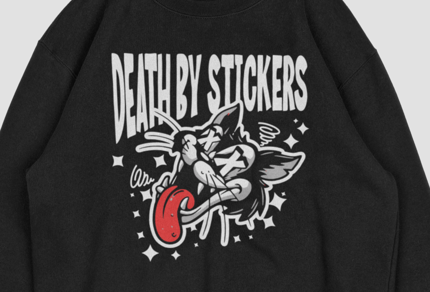 Death By Stickers "Cat Attack" T-Shirt or Crew Neck Sweatshirt