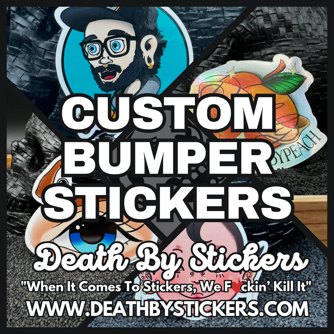 Death By Stickers - Custom Printed White Vinyl & Holographic Stickers