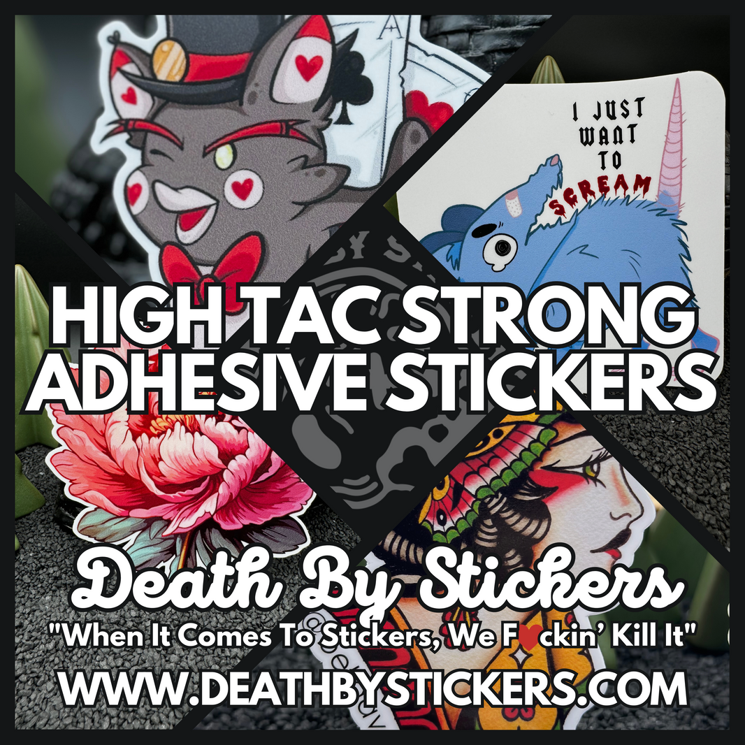 Death Sign Sticker Death By Stickers - Custom Printed White Vinyl & Holographic Stickers